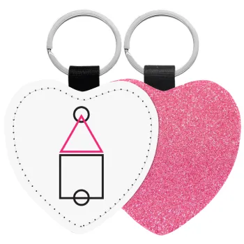 The squid game ojingeo, Μπρελόκ PU δερμάτινο glitter καρδιά ΡΟΖ