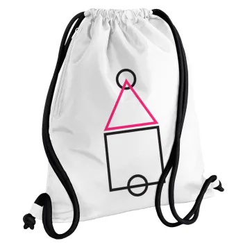 The squid game ojingeo, Backpack pouch GYMBAG white, with pocket (40x48cm) & thick cords