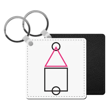 The squid game ojingeo, Μπρελόκ Δερματίνη, τετράγωνο ΜΑΥΡΟ (5x5cm)