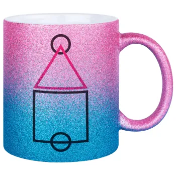 The squid game ojingeo, Κούπα Χρυσή/Μπλε Glitter, κεραμική, 330ml