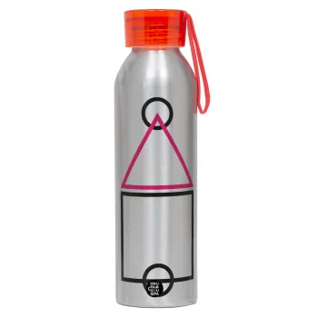 The squid game ojingeo, Αλουμινένιο Αθλητικό Μπουκάλι 650ml – Ασημί με Κόκκινο Καπάκι και Λουράκι Σιλικόνης