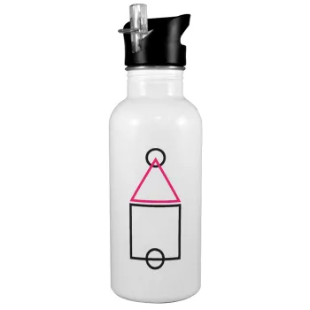 The squid game ojingeo, White water bottle with straw, stainless steel 600ml