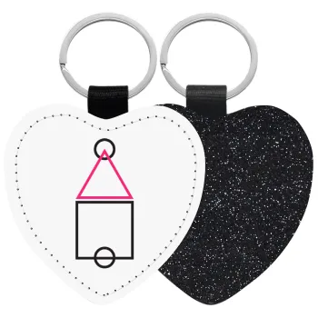 The squid game ojingeo, Μπρελόκ PU δερμάτινο glitter καρδιά ΜΑΥΡΟ