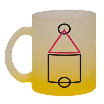 The squid game ojingeo, Κούπα γυάλινη δίχρωμη με βάση το κίτρινο ματ, 330ml