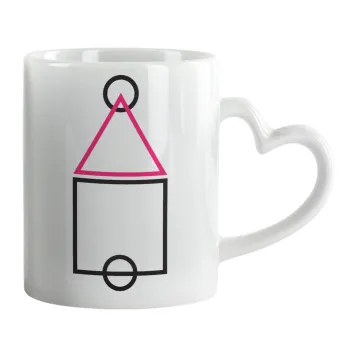 The squid game ojingeo, Κούπα καρδιά χερούλι λευκή, κεραμική, 330ml