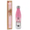 Easter Set, Metallic pink/white (Stainless steel) thermos, double-walled, 500ml & aromatic flat Easter candle (30cm) (PINK)