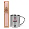 Easter Set, metallic thermal cup (300ml) & aromatic flat Easter candle (30cm) (PINK)