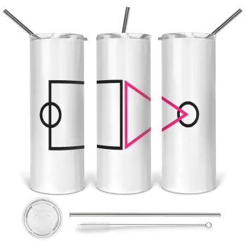 The squid game ojingeo, Tumbler ποτήρι θερμό από ανοξείδωτο ατσάλι 600ml, με μεταλλικό καλαμάκι & βούρτσα καθαρισμού