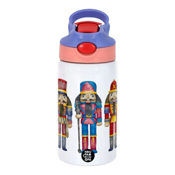 Christmas Nutcrackers, Children's hot water bottle, stainless steel, with safety straw, pink/purple (350ml)