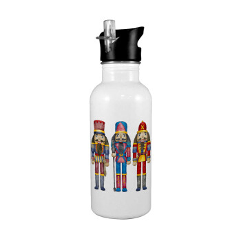 Christmas Nutcrackers, White water bottle with straw, stainless steel 600ml