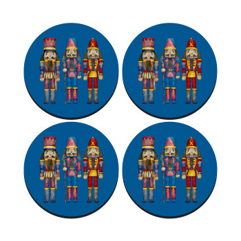 Christmas Nutcrackers, SET of 4 round wooden coasters (9cm)
