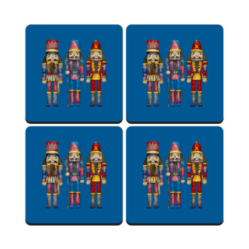 Christmas Nutcrackers, ΣΕΤ 4 Σουβέρ ξύλινα τετράγωνα (9cm)