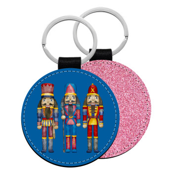 Christmas Nutcrackers, Μπρελόκ Δερματίνη, στρογγυλό ΡΟΖ (5cm)