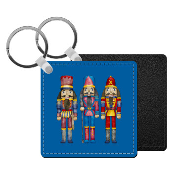 Christmas Nutcrackers, Μπρελόκ Δερματίνη, τετράγωνο ΜΑΥΡΟ (5x5cm)