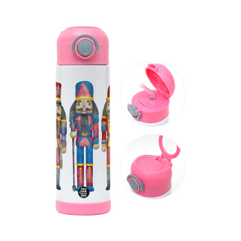 Ο Καρυοθραύστης, Παιδικό παγούρι θερμό, ανοξείδωτο, με καλαμάκι ασφαλείας, ΡΟΖ (500ml)