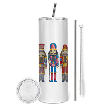 Christmas Nutcrackers, Eco friendly stainless steel tumbler 600ml, with metal straw & cleaning brush