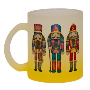 Christmas Nutcrackers, Κούπα γυάλινη δίχρωμη με βάση το κίτρινο ματ, 330ml