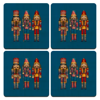 Christmas Nutcrackers, ΣΕΤ x4 Σουβέρ ξύλινα τετράγωνα plywood (9cm)