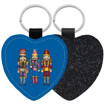Christmas Nutcrackers, Μπρελόκ PU δερμάτινο glitter καρδιά ΜΑΥΡΟ