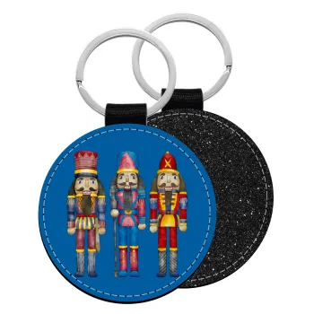Christmas Nutcrackers, Μπρελόκ Δερματίνη, στρογγυλό ΜΑΥΡΟ (5cm)