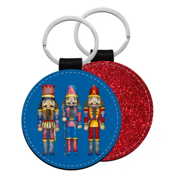 Christmas Nutcrackers, Μπρελόκ Δερματίνη, στρογγυλό ΚΟΚΚΙΝΟ (5cm)