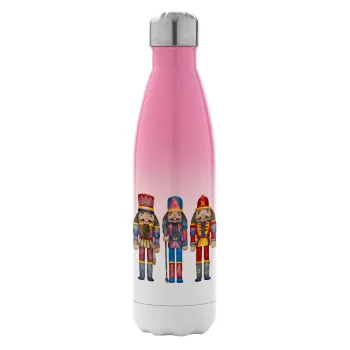 Christmas Nutcrackers, Metal mug thermos Pink/White (Stainless steel), double wall, 500ml