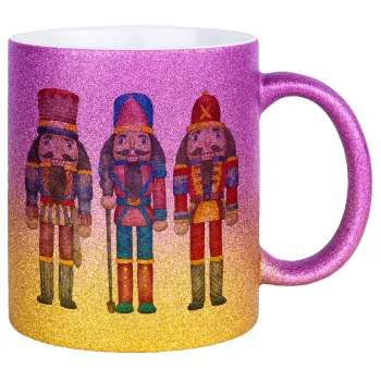Christmas Nutcrackers, Κούπα Χρυσή/Ροζ Glitter, κεραμική, 330ml