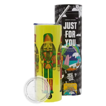 Ο Καρυοθραύστης, Neon Yellow Travel Tumbler θερμό, μεταλλικό καλαμάκι(Ανωξείδωτο 304 Food grade, BPA free, 600ml)