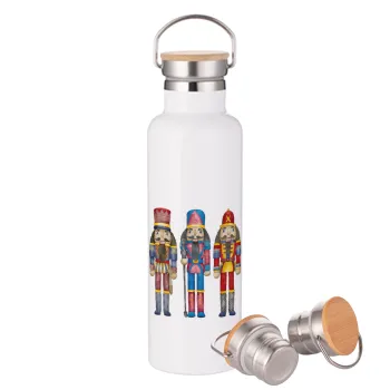 Christmas Nutcrackers, Stainless steel White with wooden lid (bamboo), double wall, 750ml