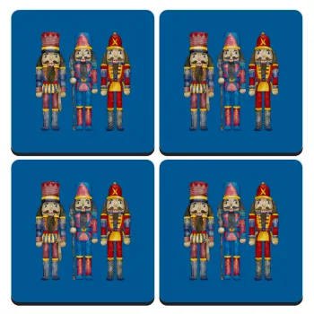 Christmas Nutcrackers, ΣΕΤ 4 Σουβέρ ξύλινα τετράγωνα (9cm)