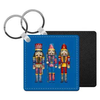 Christmas Nutcrackers, Μπρελόκ Δερματίνη, τετράγωνο ΜΑΥΡΟ (5x5cm)