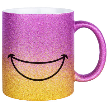 Χαμογέλα, Κούπα Χρυσή/Ροζ Glitter, κεραμική, 330ml