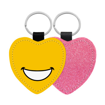 Big Smile, Μπρελόκ PU δερμάτινο glitter καρδιά ΡΟΖ