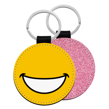 Big Smile, Μπρελόκ Δερματίνη, στρογγυλό ΡΟΖ (5cm)