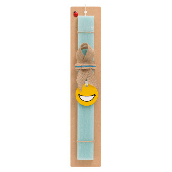 Big Smile, Easter Set, wooden keychain & aromatic flat Easter candle (30cm) (TURQUOISE)