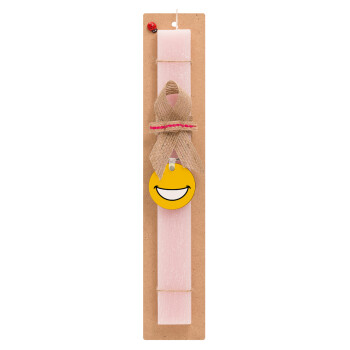 Χαμογέλα, Πασχαλινό Σετ, ξύλινο μπρελόκ & πασχαλινή λαμπάδα αρωματική πλακέ (30cm) (ΡΟΖ)