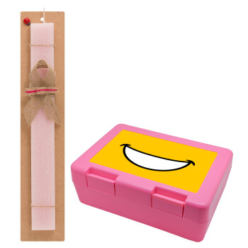 Big Smile, Easter Set, children's snack container PINK & scented flat Easter candle (30cm) (PINK)