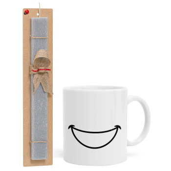 Big Smile, Easter Set, Ceramic Cup (330ml) & Easter aromatic flat candle (30cm) (GRAY)