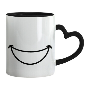Χαμογέλα, Κούπα καρδιά χερούλι μαύρη, κεραμική, 330ml