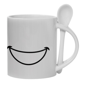 Big Smile, Ceramic coffee mug with Spoon, 330ml (1pcs)