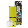 Neon Yellow Travel Tumbler θερμό, μεταλλικό καλαμάκι(Ανωξείδωτο 304 Food grade, BPA free, 600ml)