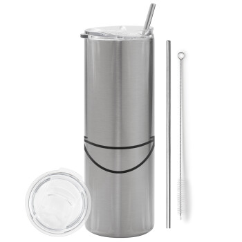 Big Smile, Eco friendly stainless steel Silver tumbler 600ml, with metal straw & cleaning brush