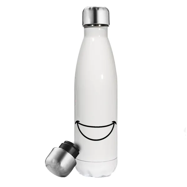 Χαμογέλα — Μεταλλικό παγούρι θερμός Λευκό (Stainless steel), διπλού τοιχώματος, 500ml