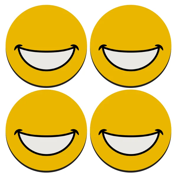 Big Smile — SET of 4 round wooden coasters (9cm)