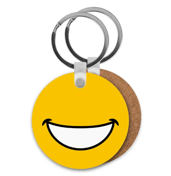 Big Smile — Round wooden MDF keychain, Ø5cm
