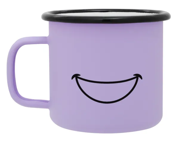 Big Smile — Metal enamel mug, matte light pastel purple, 360ml