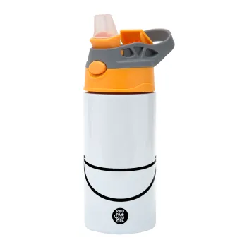 Χαμογέλα, Παιδικό παγούρι θερμό, ανοξείδωτο, με καλαμάκι ασφαλείας, Πορτοκαλί/Γκρι (360ml) BPA-FREE