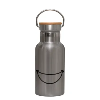 Big Smile, Stainless steel metallic thermos flask, silver with a bamboo lid, double-walled, 350ml.