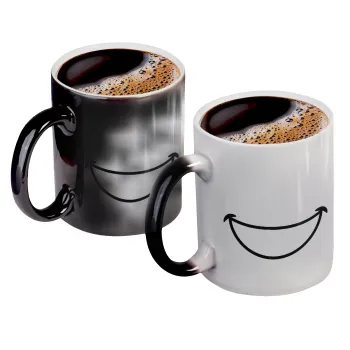 Big Smile, Color changing magic Mug, ceramic, 330ml when adding hot liquid inside, the black colour desappears (1 pcs)