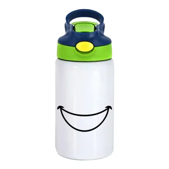 Big Smile, Children's hot water bottle, stainless steel, with safety straw, green, blue (350ml)